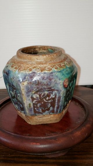 Antique Chinese Shiwan Oxblood Glaze Hexagonal Earthenware Ginger Jar
