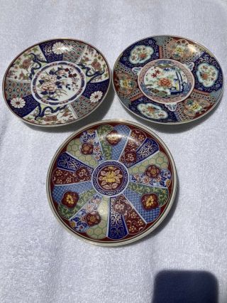 Imari Ware Set Of 3 Vintage 6 - 1/4 " Porcelain Plates From Japan Floral Gold Trim
