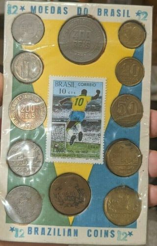 Moedas Do Brasil Coin And Stamp Set Rare Old Vintage Antique Soccer