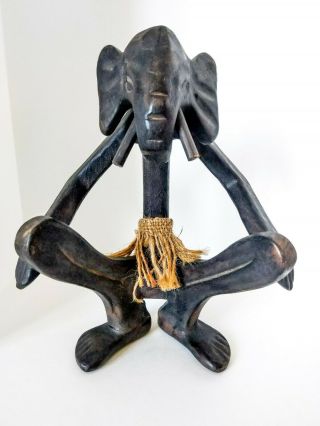 Rare Vintage Elephant Man Hand Carved Wooden African Tribal Folk Art Statue