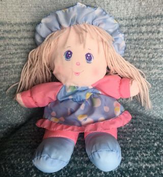 Vintage Dolly Mine Cloth Rag Doll Yarn Hair 1989 Pink And Blue Blonde