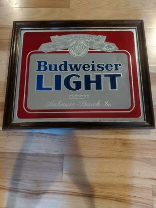 2 Vintage Budweiser Light Glass Mirror Beer Sign Rare Anheuser Busch