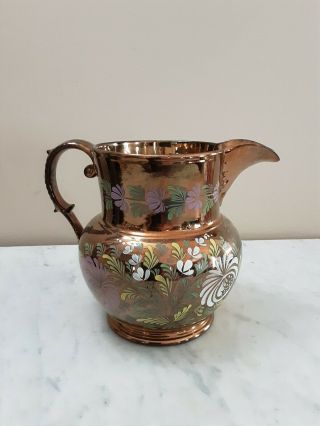 Large Antique Staffordshire Copper Luster Handpainted 7 