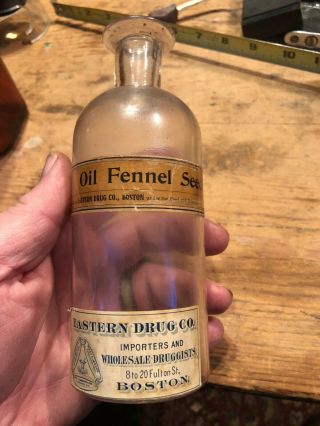 Antique Eastern Drug Co.  Oil Fennel Seed Apothocary Bottle