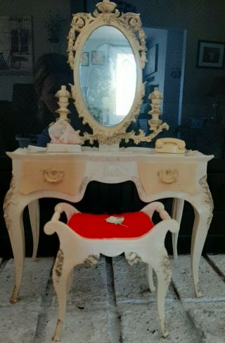 Vintage Mattel Barbie Susy Goose Vanity And Bench,  Dressing Table W/mirror