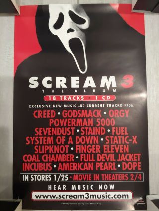 Rare Scream 3 The Album Promo Poster 2000 Slipknot System Of A Down Incubus