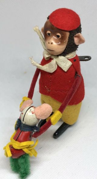 Schuco Hopsa Dancing Monkey With Mouse Wind Up Toy Rare Germany