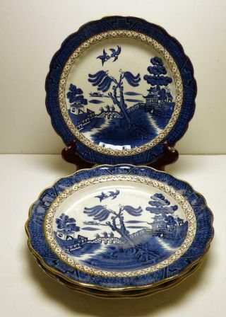 Booths Real Old Willow Blue & White 4 Dinner Plates A 8025 Antique
