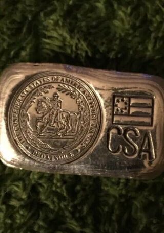 Am Made Rare Confederate Poured Silver Bar One Ounce.  999 Fine Silver Csa Flag