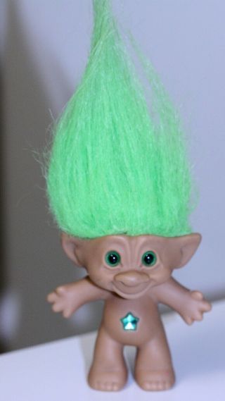 Vtg Ace Novelty Treasure Troll Doll Wish Star Stone Belly Button Green Hair/eyes