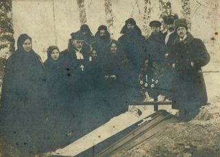 Antique Post Mortem Large Photo Postcard Open Coffin Winter Funeral 1910s