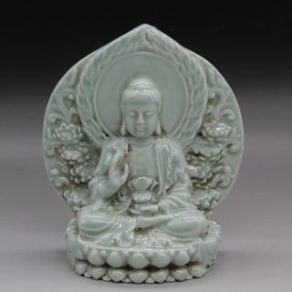 5.  9 " Chinese Ceramics Porcelain Buddhism Lotus Shakyamuni Amitabha Buddha Statue