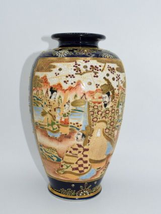 Antique Japanese Satsuma Moriage Vase Hand Painted Figures Fine Gilt B