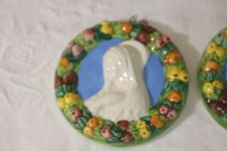 Small Italian Majolica Della Robbia Wreath Plaques - Mary and Baby Jesus 2