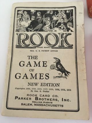 RARE Vintage 30 ' s ROOK Antique Card Game Parker Bros Box Instructions 3