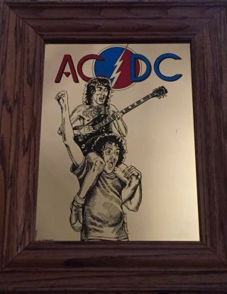 Rare Vintage Ac/dc Framed Carnival Prize Mirror Angus Young Bon Scott Hard Rock