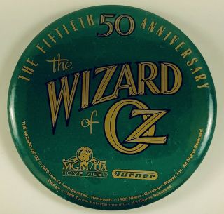 Vintage Wizard Of Oz 50th Anniversary Mgm/ua Turner 1989 Green 3 " Round Pin Rare