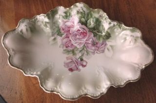C.  T.  Germany Hand Painted Large Porcelain Scalloped Oval Bowl - Antique 14 