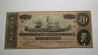 $20 1864 Richmond Virginia Va Confederate Currency Bank Note Bill T67 Au Rare