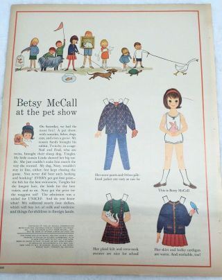 1962 Vintage Betsy Mccall And The Pet Show Paper Dolls Uncut
