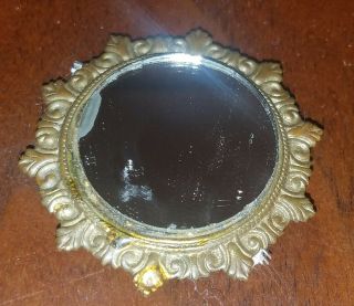 Vintage Dollhouse Miniature Circular Round Gold Toned Metal Framed Mirror