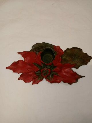 Antique Poinsettia Cast Iron Candle Holder 1922 Christmas Decor