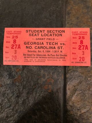 Rare 1984 Football Ticket Georgia Tech vs North Carolina State Wolfpack 2