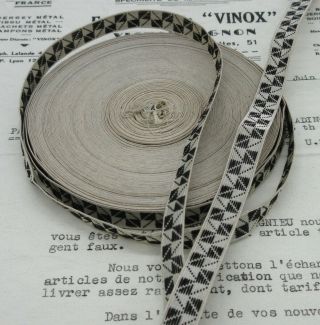 1 Yd Antique/vintage French Silver Wire W/black Squares Metallic Trim