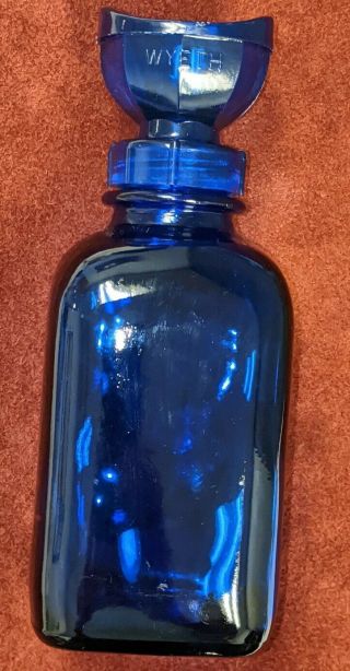 Antique Wyeth Collyrium Cobalt Blue Glass Eye Wash Bottle And Eye Wash Cup