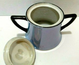 Antique Blue Lusterware Sugar Bowl with Black Handles - 1925 3