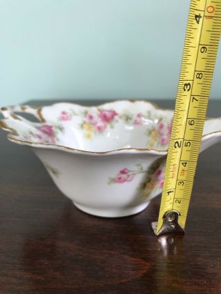 Antique Limoges Porcelain Leaf Shaped Bowl Plate Pink Yellow Rose Garland 3