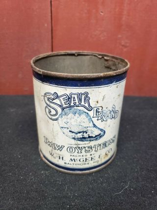 Rare Seal Brand Raw Oysters Pint Can W.  H.  Mcgee & Co White Blue Maryland Md 28