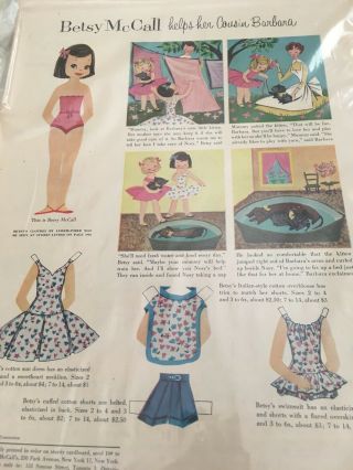1956 Vintage Betsy Mccall Helps Her Cousin Barbara Paper Dolls Uncut