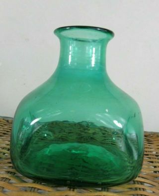Pretty Antique Open Pontil Green Glass Jar Or Vase.  Hand Blown Great Specimen.