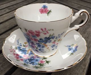 Regency English Forget Me Not Blue Flowers Tea Cup & Saucer Bone China England