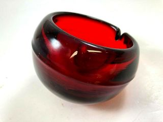 Viking Glass Rare Ruby Red Orb Ashtray Mid Century Modern One Rest 3