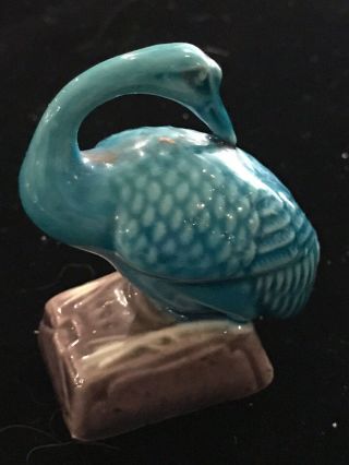 Vintage Chinese Export Turquoise Blue Miniature Duck - 2 “ Tall (marked China)