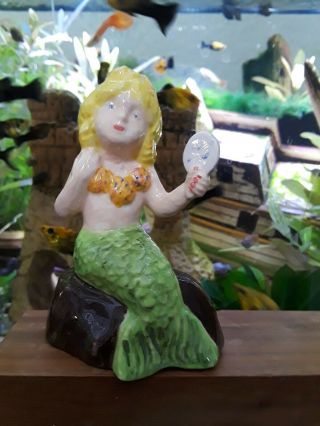 Vintage Antique Aquarium Fishbowl Ceramic Bisque Blond Haired Mermaid - Mirror