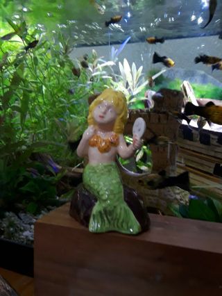 Vintage Antique Aquarium Fishbowl Ceramic Bisque Blond Haired Mermaid - Mirror 2