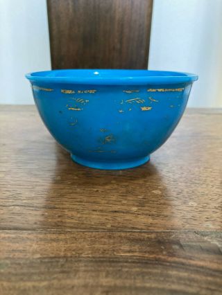 Rare And Unusual Old Chinese Gilt Decorated Blue Peking Glass Bowl