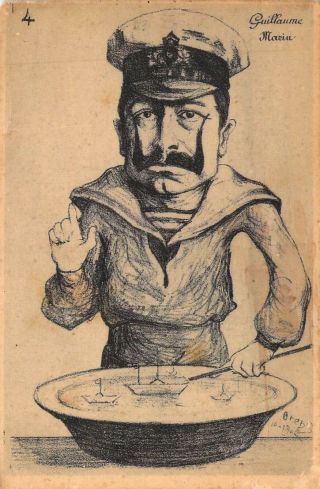 Propaganda,  Ww1 Era,  Rare,  Kaiser Bill And His Fleet,  French Publ. ,  Old Postcard