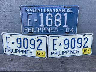 Phillipines Manila 1964 Mabini Centennial E - 1681 Rare Vintage Licence Plate