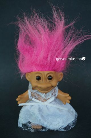 Vintage Russ Berrie And Company Wedding Trolls Bride Troll Doll With Pink Hair