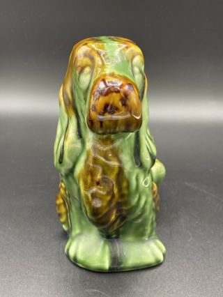 Vintage Antique Green Glaze Cocker Spaniel Ceramic Pottery Dog Planter 6 - 1/2” 2