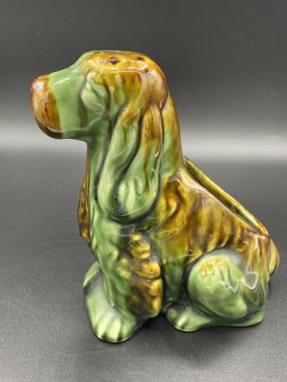 Vintage Antique Green Glaze Cocker Spaniel Ceramic Pottery Dog Planter 6 - 1/2” 3