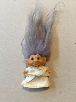Vintage 1960s Dam Troll Doll Violet Hair Green Spiral Eyes 2 3/4 "