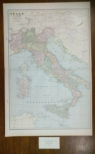Vintage 1900 Italy Map 14 " X22 " Old Antique Florence Milan Naples Rome