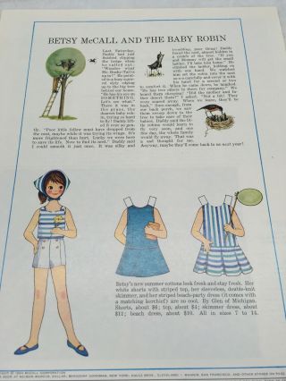 1964 Vintage Betsy Mccall And The Baby Robin Paper Dolls Uncut