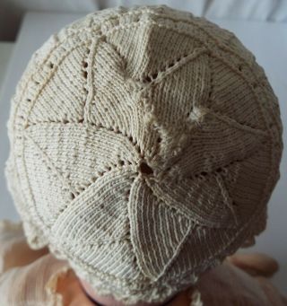 Antique Or Vintage Ivory Crocheted Doll Or Baby Bonnet – 15” Head Circumference