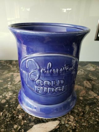 Rare Vintage Johnston Cold Fudge Dispenser Helmco Blue Crock Cond